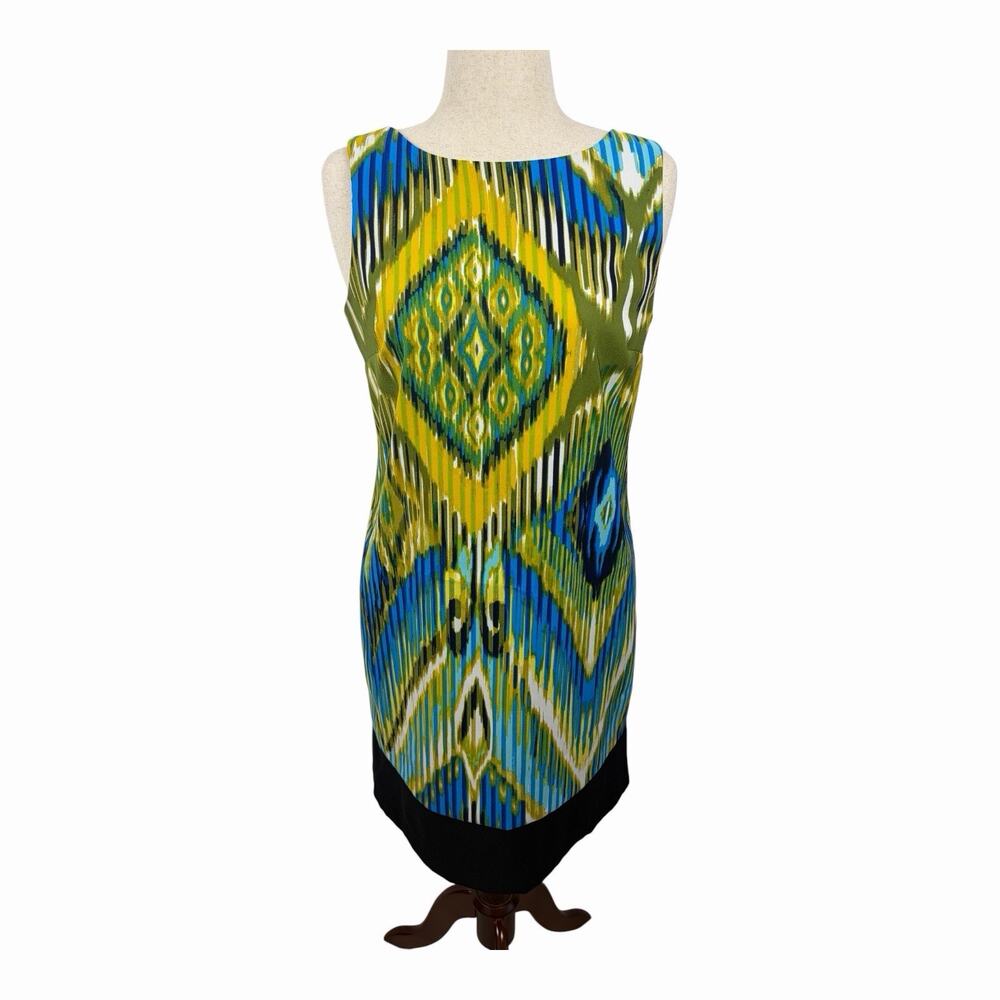 ALYX Limited Womens 12 Dress Blue Green Ikat Print Sleeveless Shift Knee Length